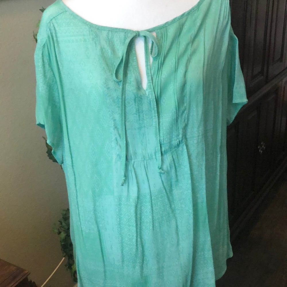 Como Vintage Green Flutter Sleeve Tunic with Tie Front